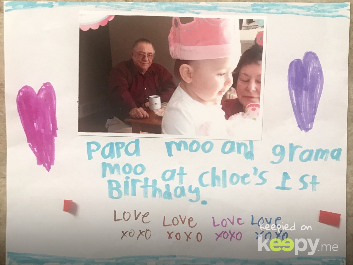 Chloe must be feeling close in spirit to her PaPa Moo.  She used a pic from her 1st birthday (almost 6 years ago) for an art project. 
