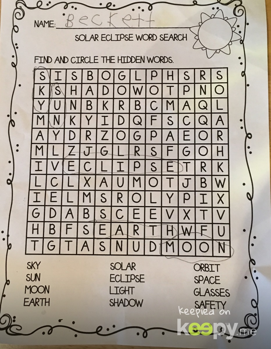 Solar Eclipse Word Search » Keepy.me