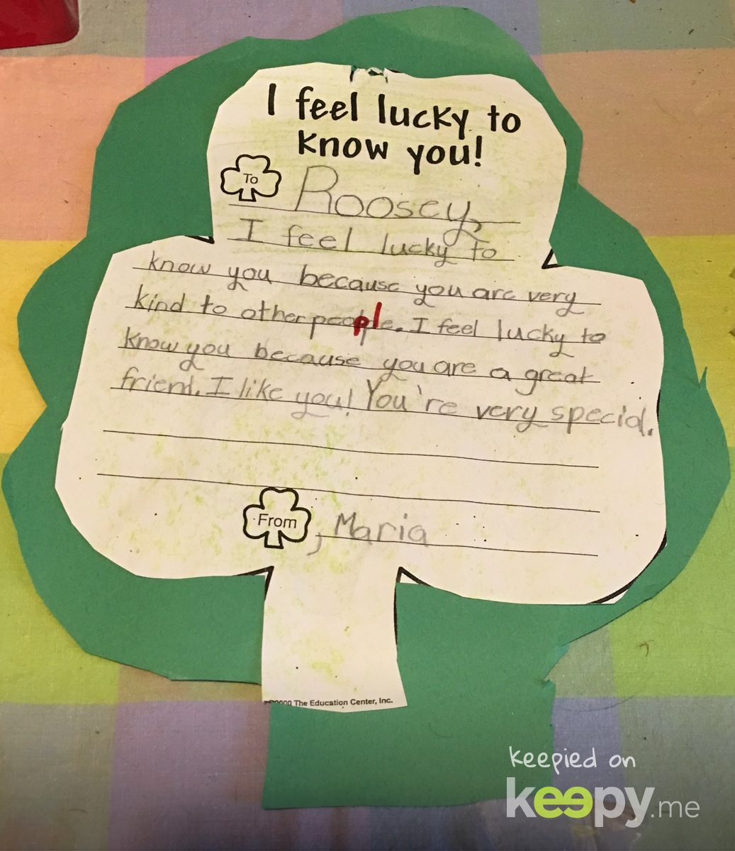 Maria’s St. Patrick’s Day note to #RoslynJ » Keepy.me